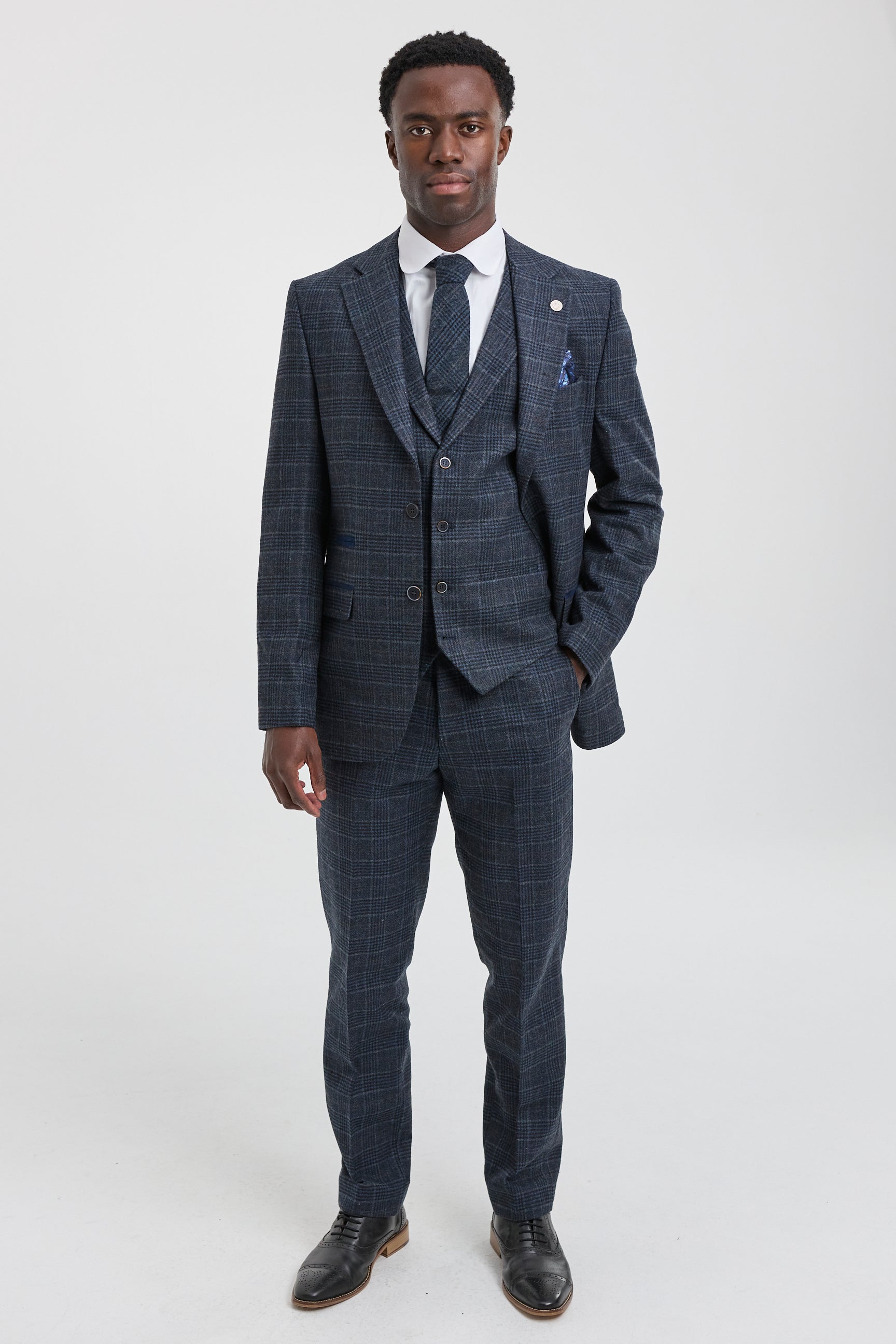 Terno masculino azul xadrez tartan de 3 peças