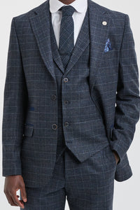 Terno masculino azul xadrez tartan de 3 peças