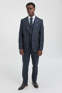 Terno masculino azul xadrez tartan de 3 peças