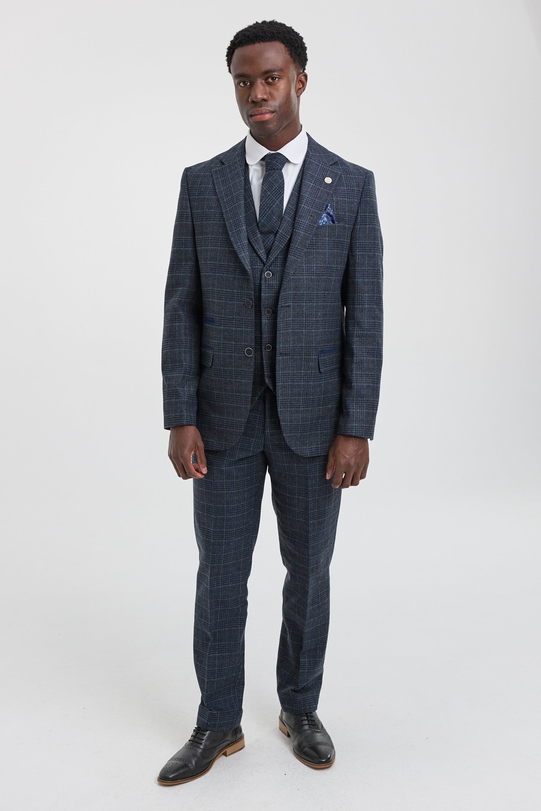 Terno masculino azul xadrez tartan de 3 peças