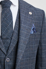 Terno masculino azul xadrez tartan de 3 peças