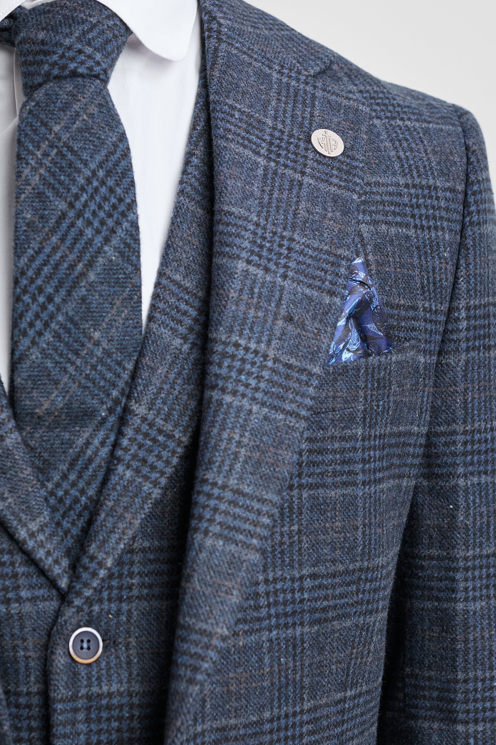 Terno masculino azul xadrez tartan de 3 peças