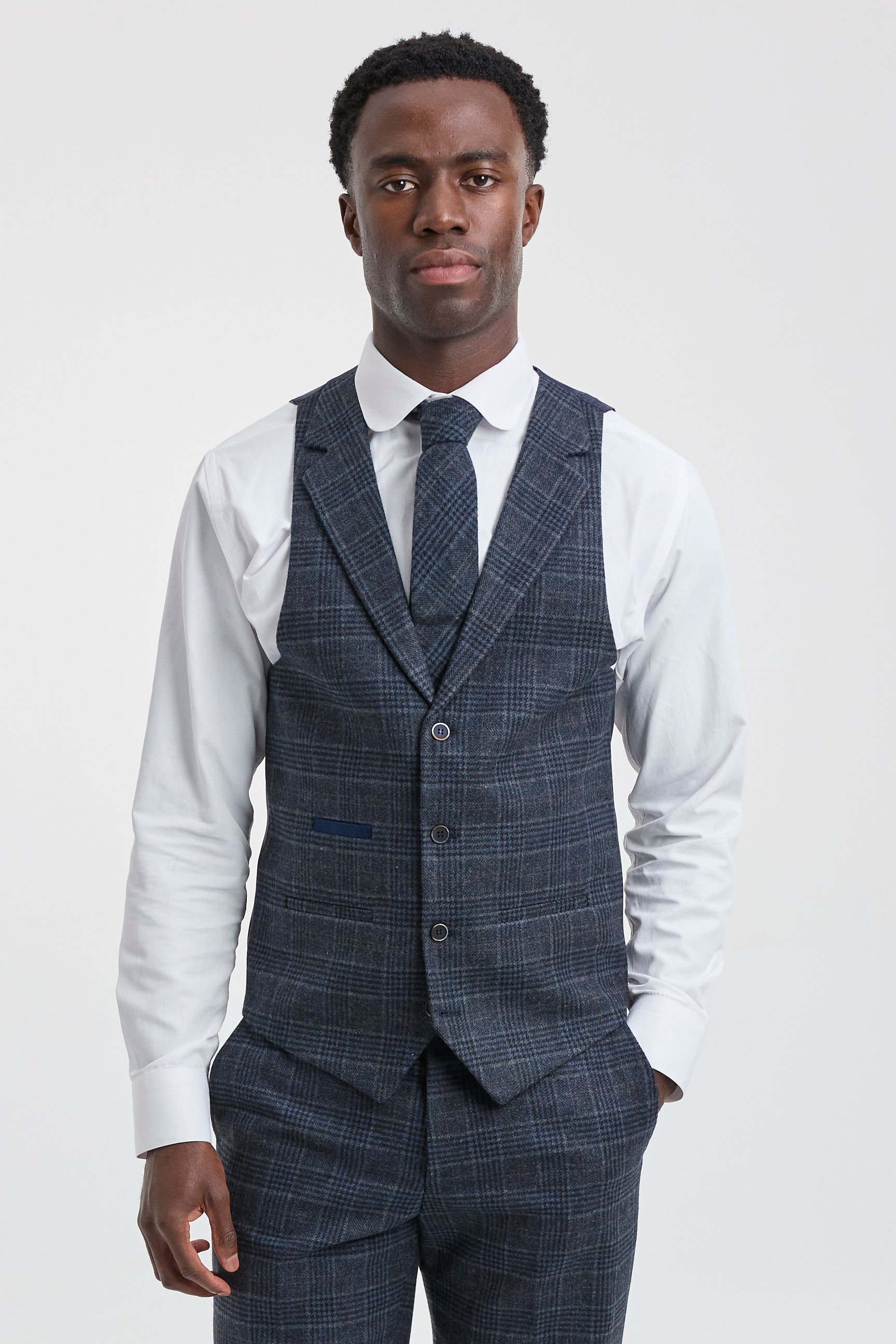 Terno masculino azul xadrez tartan de 3 peças
