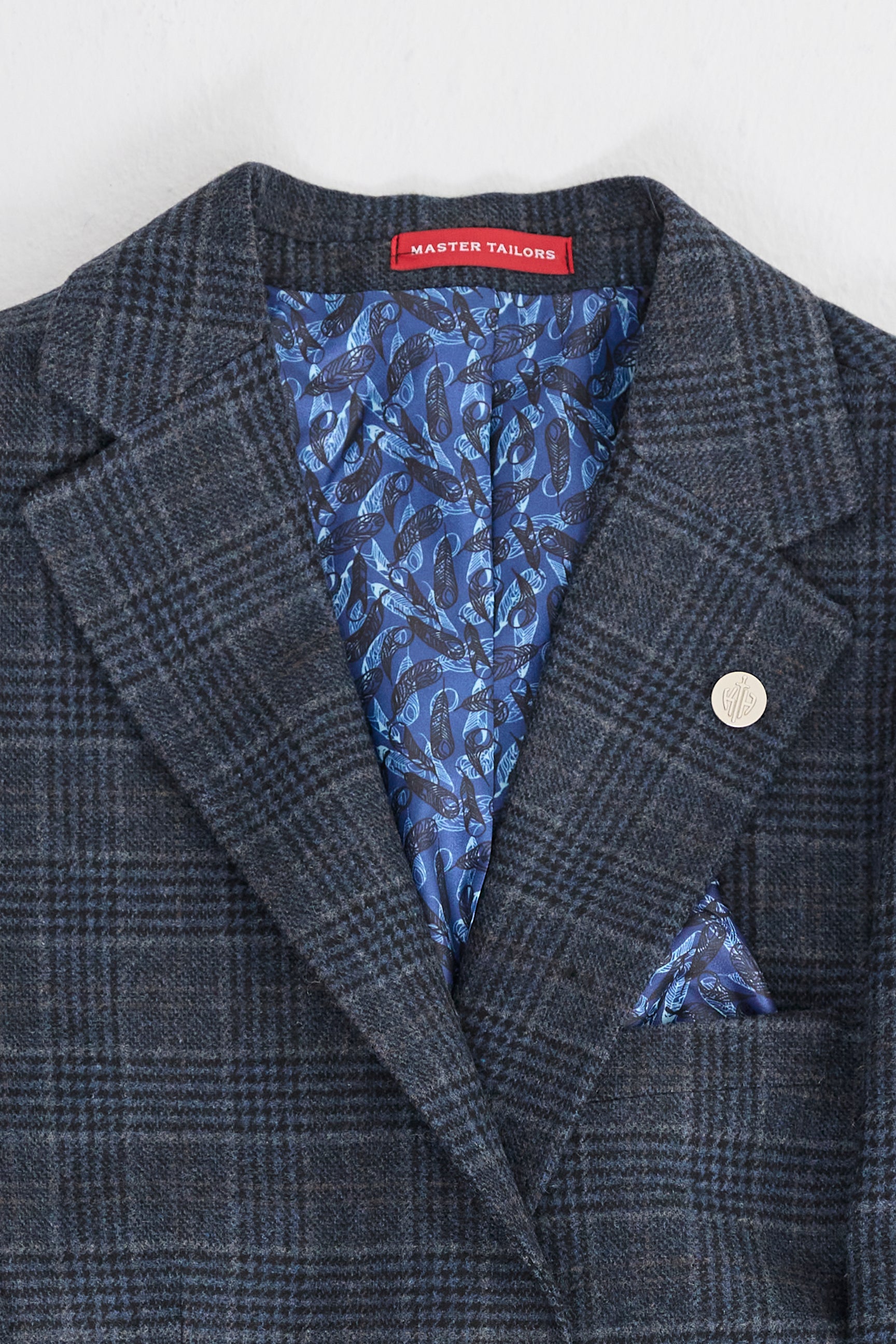 Terno masculino azul xadrez tartan de 3 peças
