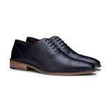 Sapatos Brogue Clássicos Masculinos em Couro Legítimo Preto com Cadarço, Elegantes e Formais, Estilo Vintage.