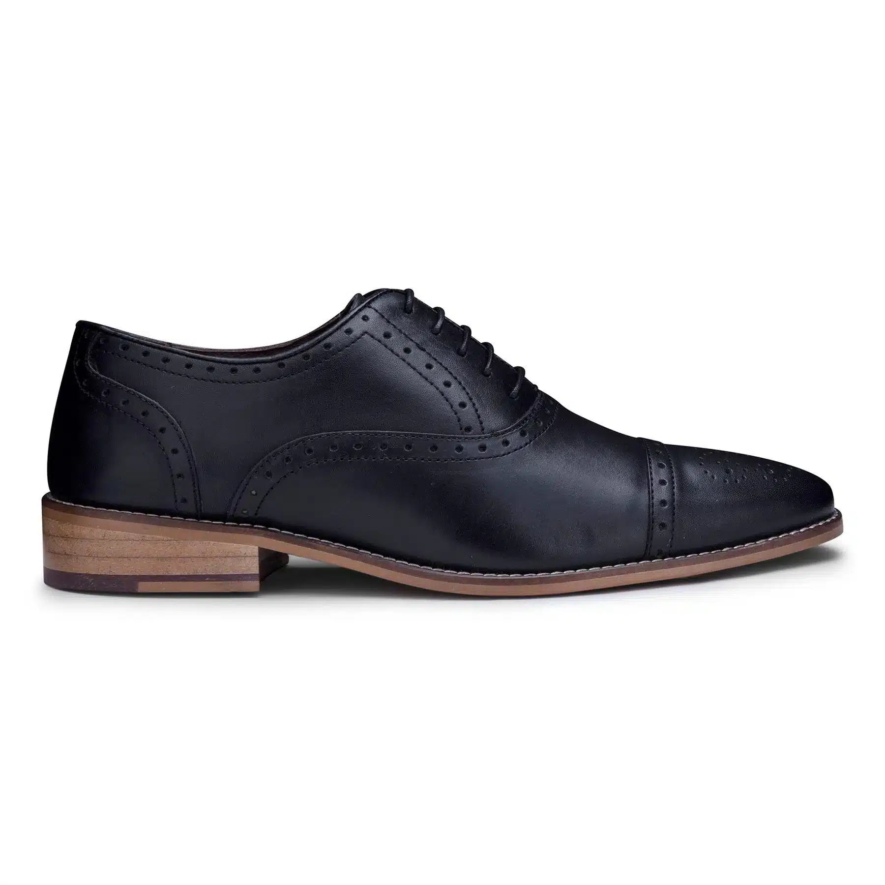 Sapatos Brogue Clássicos Masculinos em Couro Legítimo Preto com Cadarço, Elegantes e Formais, Estilo Vintage.