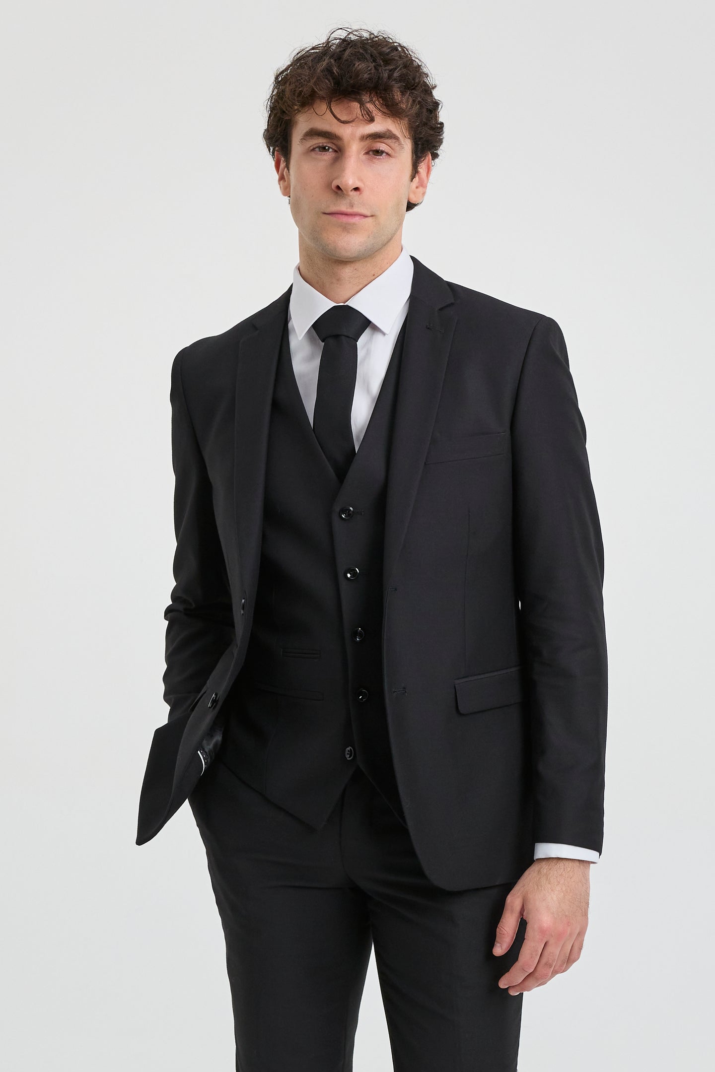 Paul Andrew Parker - Terno masculino preto de 3 peças, corte sob medida, estilo clássico, para porteiro, luto e funeral.