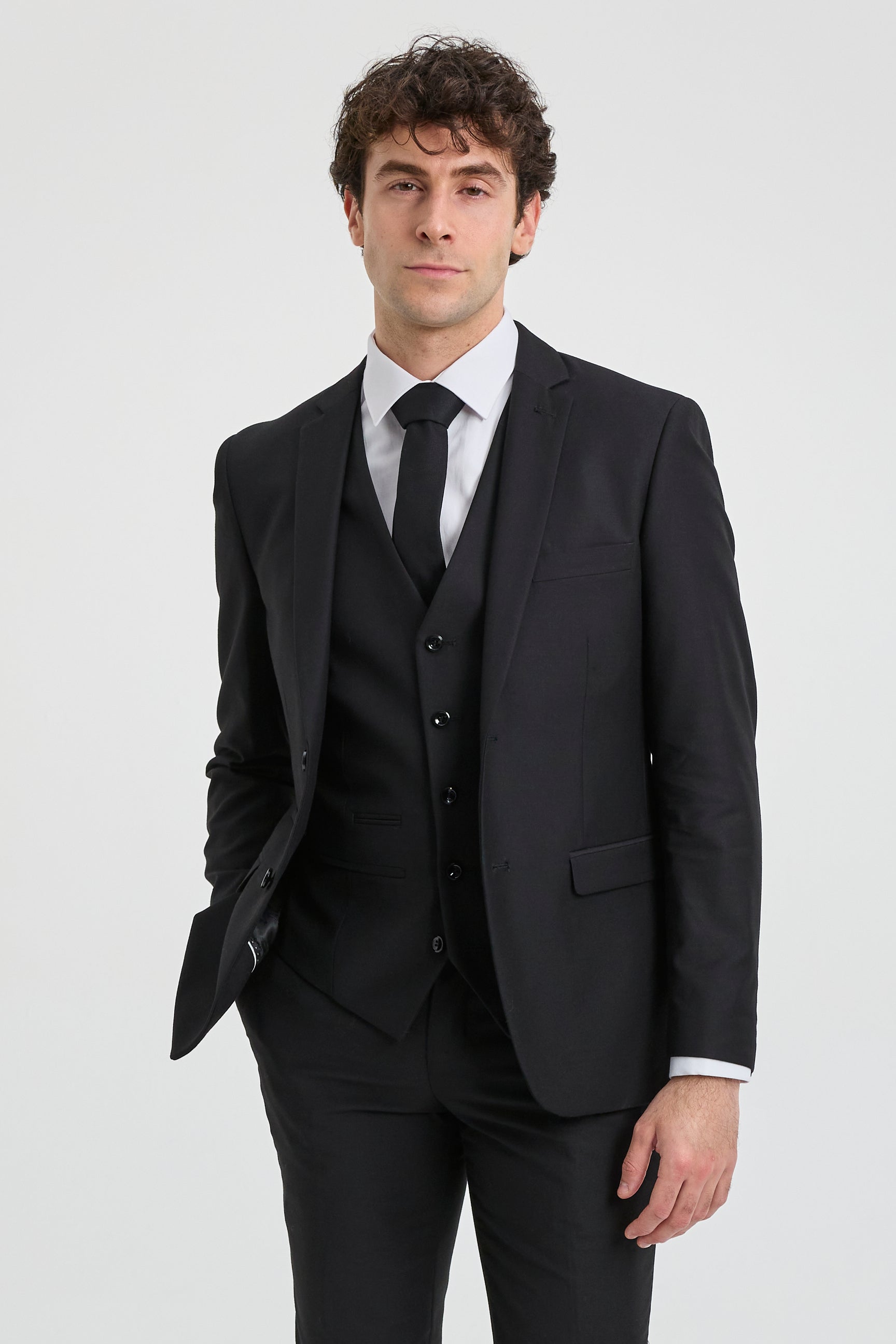 Paul Andrew Parker - Terno masculino preto de 3 peças, corte sob medida, estilo clássico, para porteiro, luto e funeral.