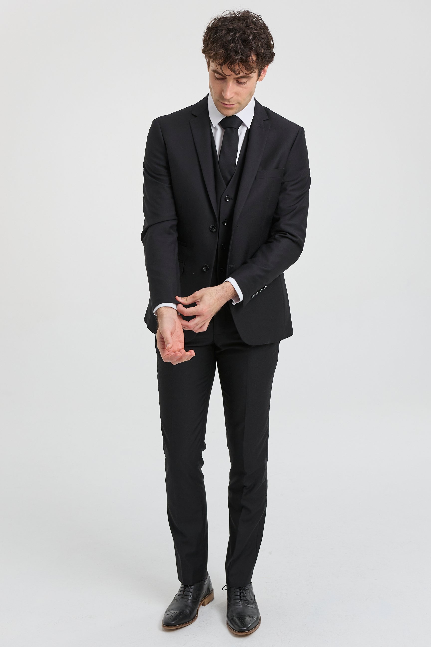 Paul Andrew Parker - Terno masculino preto de 3 peças, corte sob medida, estilo clássico, para porteiro, luto e funeral.