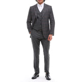Terno masculino de 3 peças, xadrez cinza e marrom, corte sob medida, para casamento, formatura e corridas.