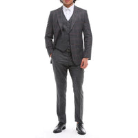 Terno masculino de 3 peças, xadrez cinza e marrom, corte sob medida, para casamento, formatura e corridas.