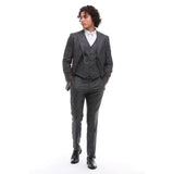 Terno masculino de 3 peças, xadrez cinza e marrom, corte sob medida, para casamento, formatura e corridas.