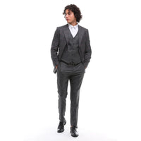Terno masculino de 3 peças, xadrez cinza e marrom, corte sob medida, para casamento, formatura e corridas.