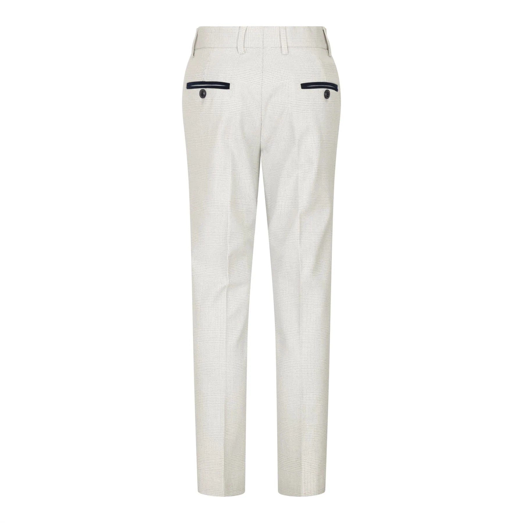 Terno infantil masculino de 3 peças em tweed creme com estampa xadrez, corte sob medida, elegante e formal. Ideal para casamentos e festas.