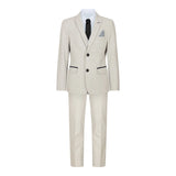 Terno infantil masculino de 3 peças em tweed creme com estampa xadrez, corte sob medida, elegante e formal. Ideal para casamentos e festas.