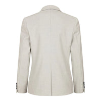 Terno infantil masculino de 3 peças em tweed creme com estampa xadrez, corte sob medida, elegante e formal. Ideal para casamentos e festas.