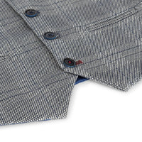 Terno infantil masculino de 3 peças em tweed creme com estampa xadrez, corte sob medida, elegante e formal. Ideal para casamentos e festas.