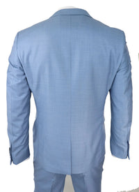 Terno masculino azul claro de 3 peças com costura clássica para casamento, verão e formatura.