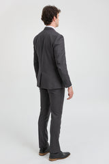 Terno masculino cinza escuro carvão de 3 peças com costura clássica para casamento, verão e formatura.