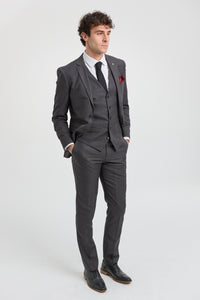 Terno masculino cinza escuro carvão de 3 peças com costura clássica para casamento, verão e formatura.