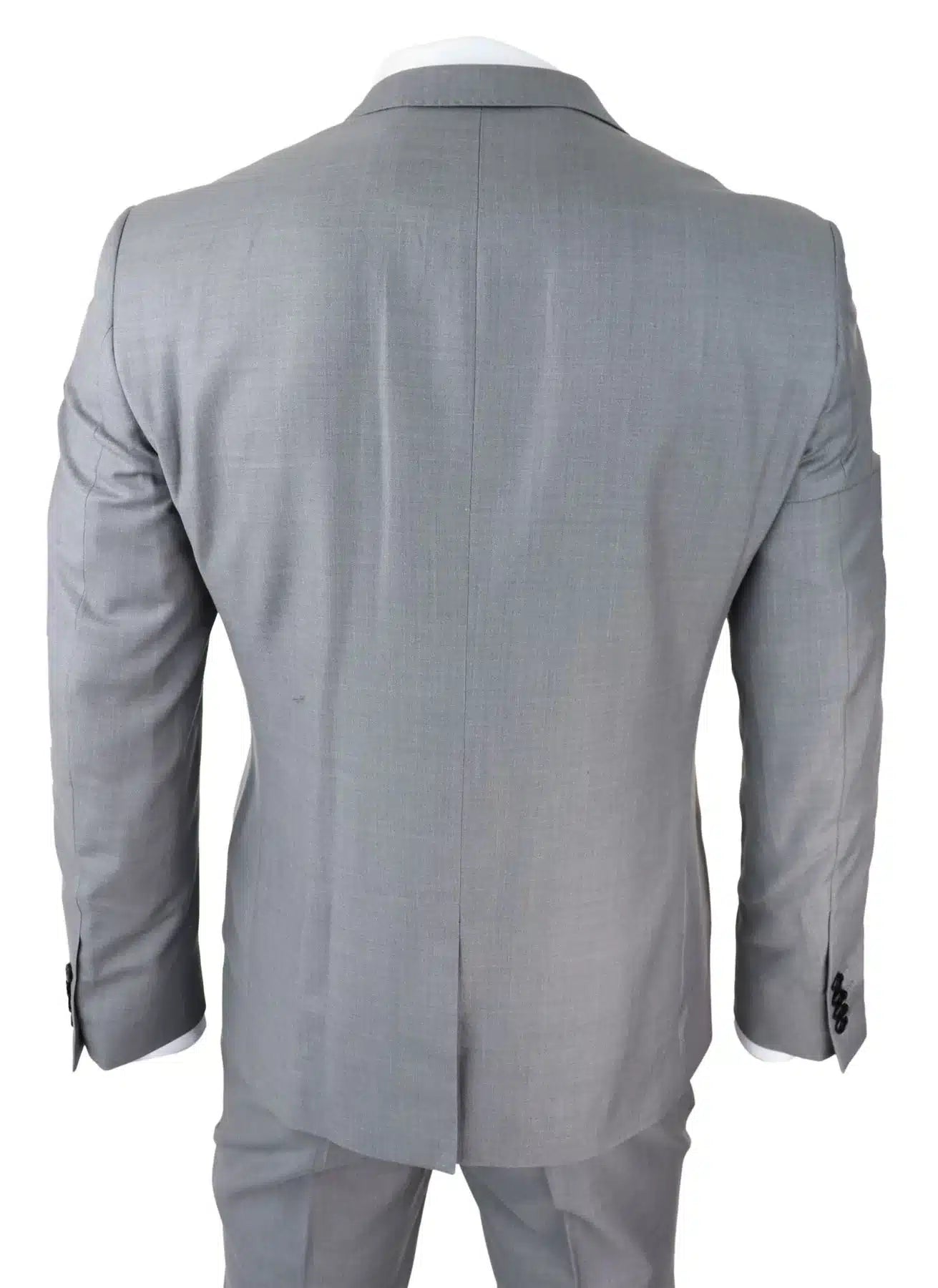 Terno masculino cinza claro de 3 peças com costura clássica para casamento, verão e formatura. Ideal para noivos.