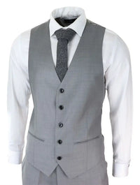 Terno masculino cinza claro de 3 peças com costura clássica para casamento, verão e formatura. Ideal para noivos.