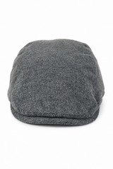 Boné masculino estilo boina, modelo Baker Boy, 8 painéis, em tweed espinha de peixe cinza vintage.