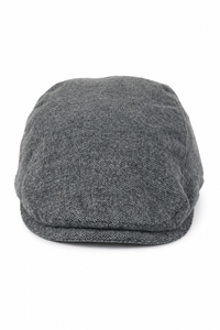 Boné masculino estilo boina, modelo Baker Boy, 8 painéis, em tweed espinha de peixe cinza vintage.