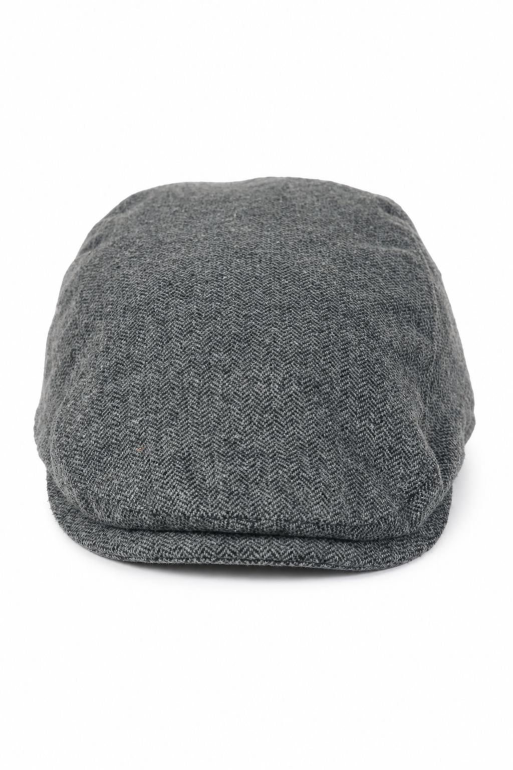Boné masculino estilo boina, modelo Baker Boy, 8 painéis, em tweed espinha de peixe cinza vintage.
