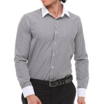 Camisa social masculina listrada com botões e gola clássica - Preta