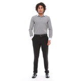 Camisa social masculina listrada com botões e gola clássica - Preta