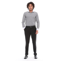 Camisa social masculina listrada com botões e gola clássica - Preta