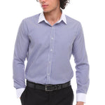 Camisa social masculina listrada com botões e gola clássica - Azul