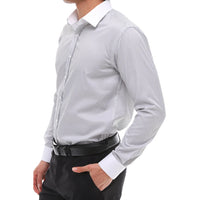 Camisa social masculina listrada com botões e gola clássica - Cinza
