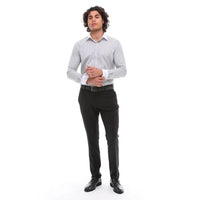 Camisa social masculina listrada com botões e gola clássica - Cinza