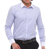 Camisa social masculina listrada com botões e gola clássica - Azul