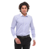 Camisa social masculina listrada com botões e gola clássica - Azul