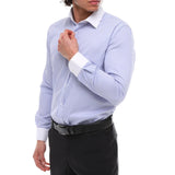 Camisa social masculina listrada com botões e gola clássica - Azul