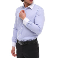 Camisa social masculina listrada com botões e gola clássica - Azul