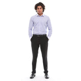 Camisa social masculina listrada com botões e gola clássica - Azul