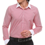 Camisa social masculina listrada com botões e gola clássica - Vermelha