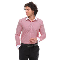 Camisa social masculina listrada com botões e gola clássica - Vermelha