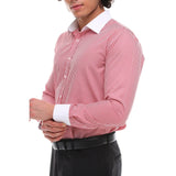 Camisa social masculina listrada com botões e gola clássica - Vermelha