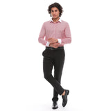 Camisa social masculina listrada com botões e gola clássica - Vermelha