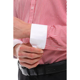 Camisa social masculina listrada com botões e gola clássica - Vermelha