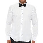 Camisa masculina de smoking com colarinho wingtip, branca, punho duplo, estilo clássico para jantar.