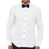 Camisa masculina de smoking com colarinho wingtip, branca, punho duplo, estilo clássico para jantar.