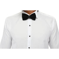 Camisa masculina de smoking com colarinho wingtip, branca, punho duplo, estilo clássico para jantar.