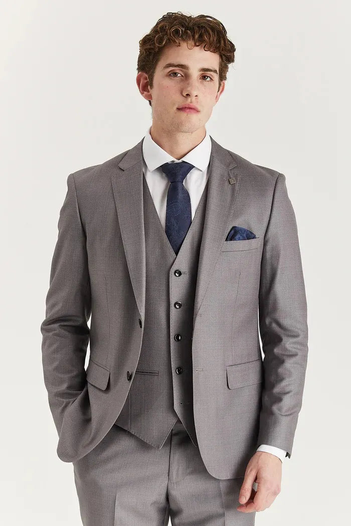 Edward - Terno Clássico Masculino Cinza de 3 Peças com Lapela Costurada