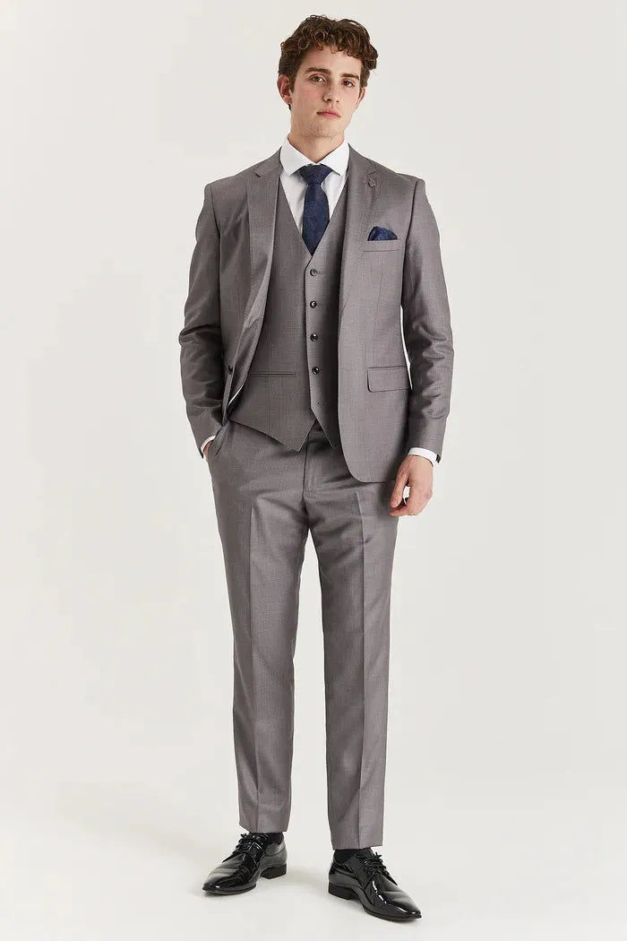 Edward - Terno Clássico Masculino Cinza de 3 Peças com Lapela Costurada